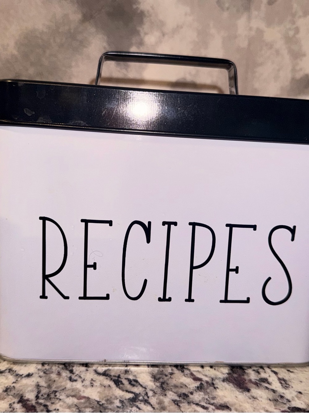 Hobby Lobby Recipe Tin Box - White and Black